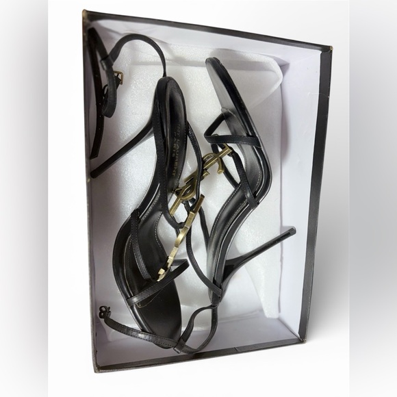Saint Laurent Black and Gold Strappy Heels - Picture 6 of 6
